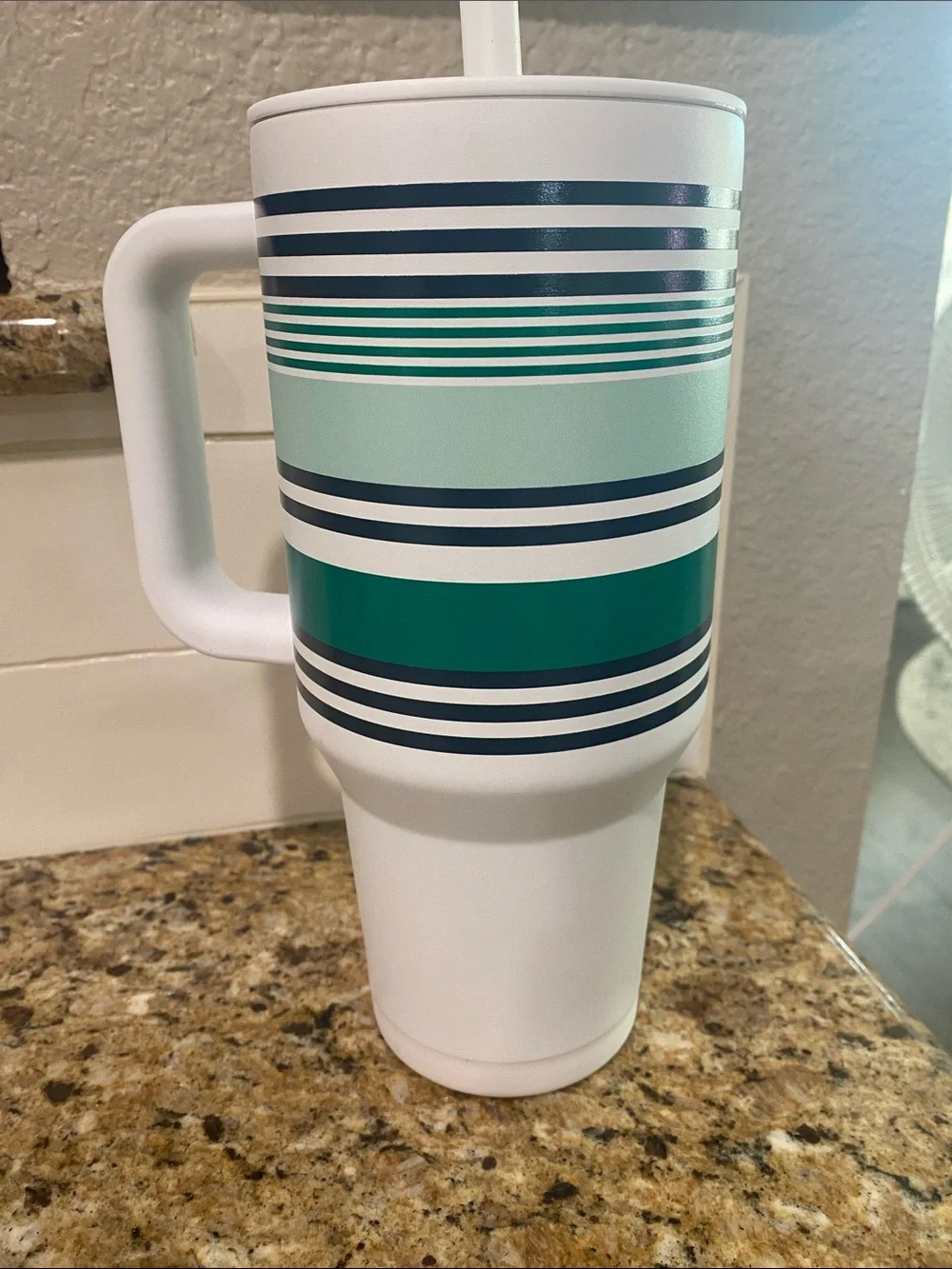 Starbucks Road Trip 40 oz Travel Tumbler with Green and Navy Stripes